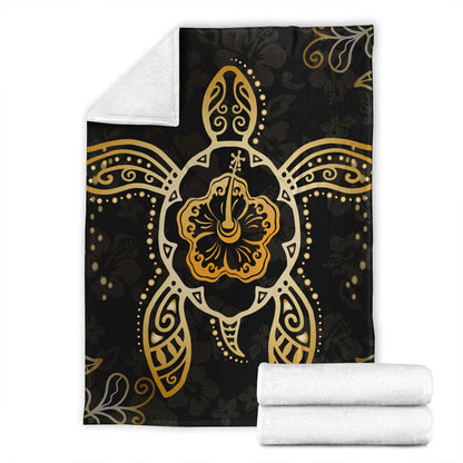 Hawaii Premium Blanket Golden Hibiscus And Turtle