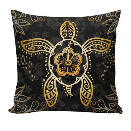 Hawaii Pillow Cover Golden Hibiscus And Turtle