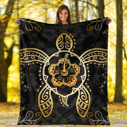 Hawaii Premium Blanket Golden Hibiscus And Turtle