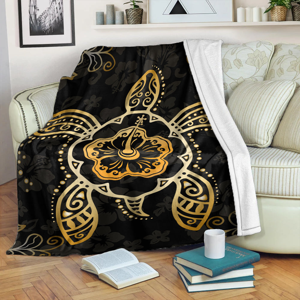 Hawaii Premium Blanket Golden Hibiscus And Turtle