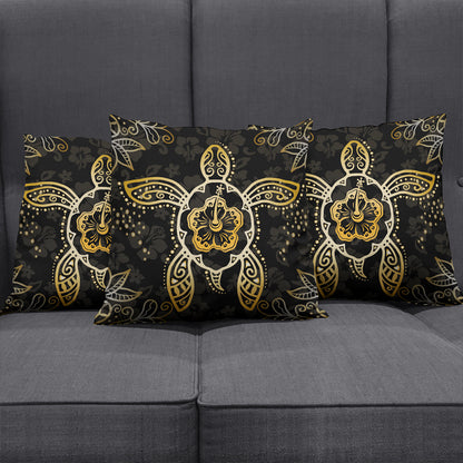 Hawaii Pillow Cover Golden Hibiscus And Turtle