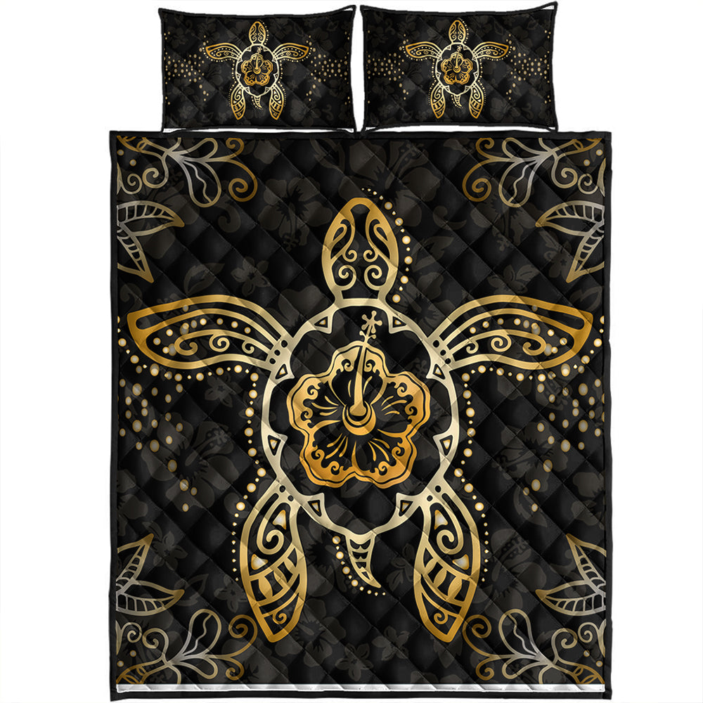 Hawaii Quilt Bed Set Golden Hibiscus And Turtle