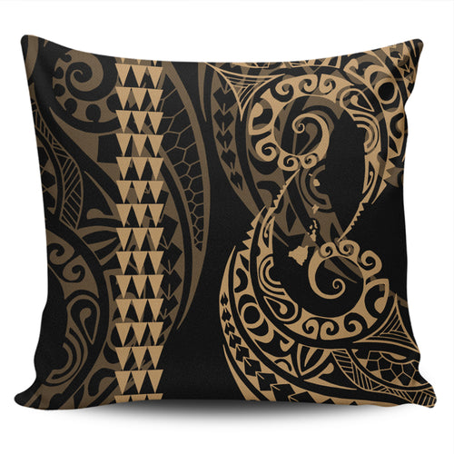 Hawaii Pillow Cover Hawaiian Map Kakau Style Gold