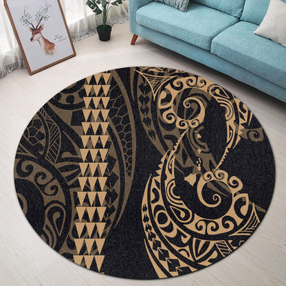 Hawaii Round Rug Hawaiian Map Kakau Style Gold