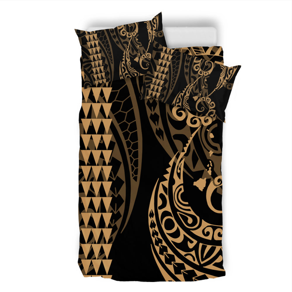 Hawaii Bedding Set Hawaiian Map Kakau Style Gold