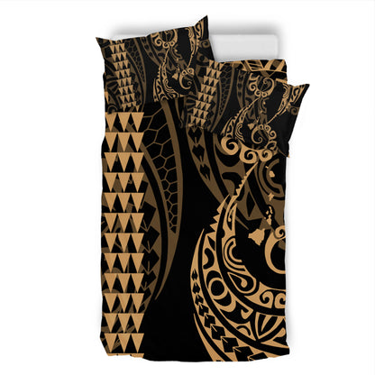 Hawaii Bedding Set Hawaiian Map Kakau Style Gold