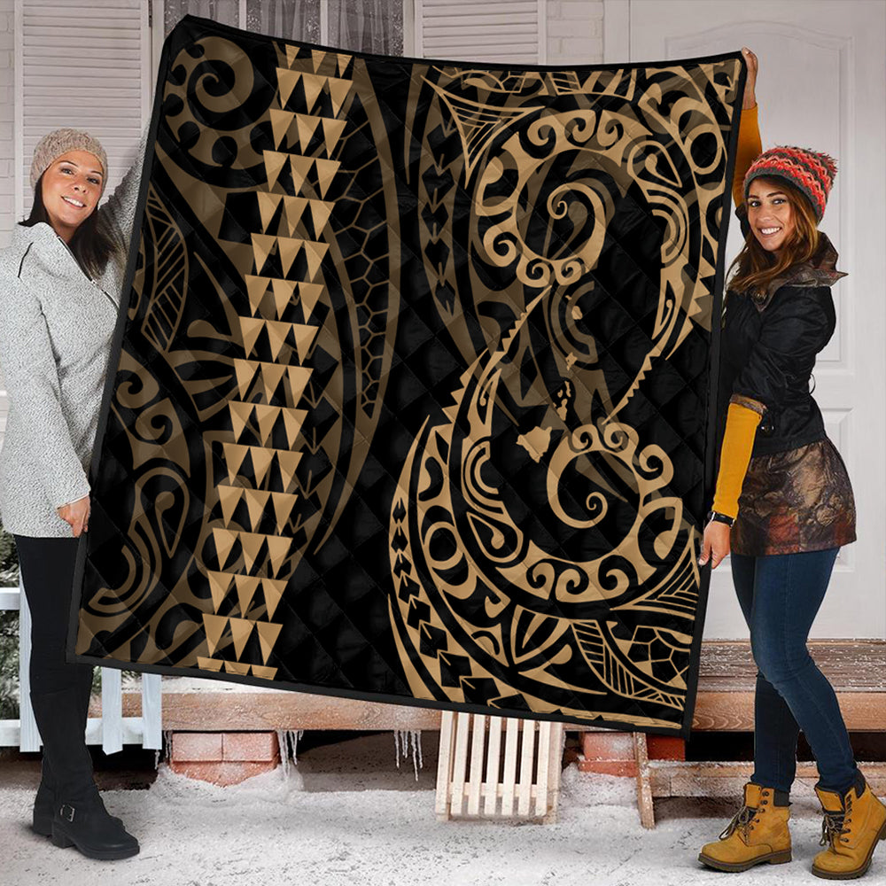 Hawaii Premium Quilt Hawaiian Map Kakau Style Gold