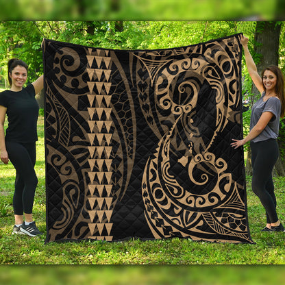 Hawaii Premium Quilt Hawaiian Map Kakau Style Gold