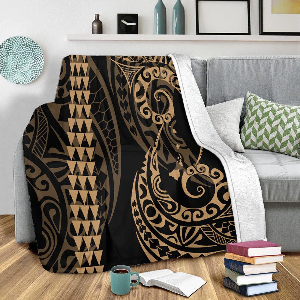 Hawaii Premium Blanket Hawaiian Map Kakau Style Gold