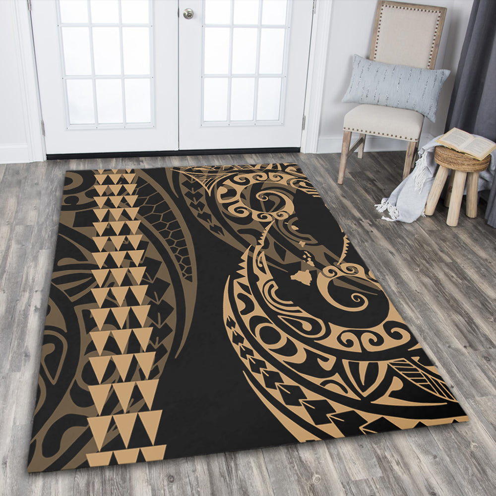 Hawaii Area Rug Hawaiian Map Kakau Style Gold