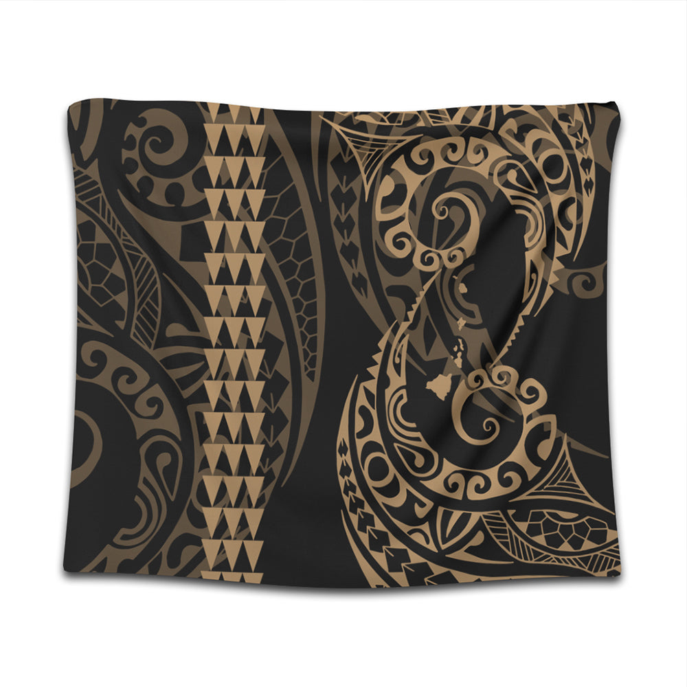 Hawaii Tapestry Hawaiian Map Kakau Style Gold