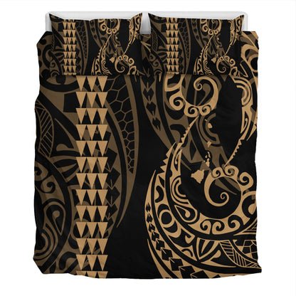 Hawaii Bedding Set Hawaiian Map Kakau Style Gold