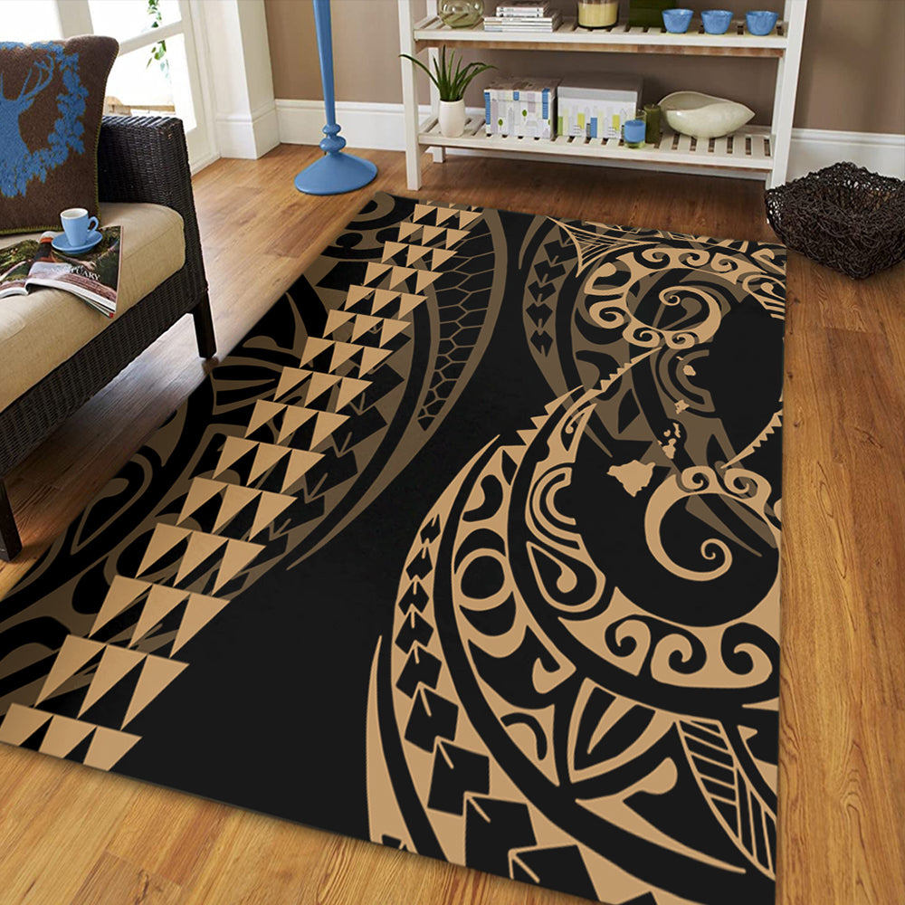 Hawaii Area Rug Hawaiian Map Kakau Style Gold | Polynesian.co