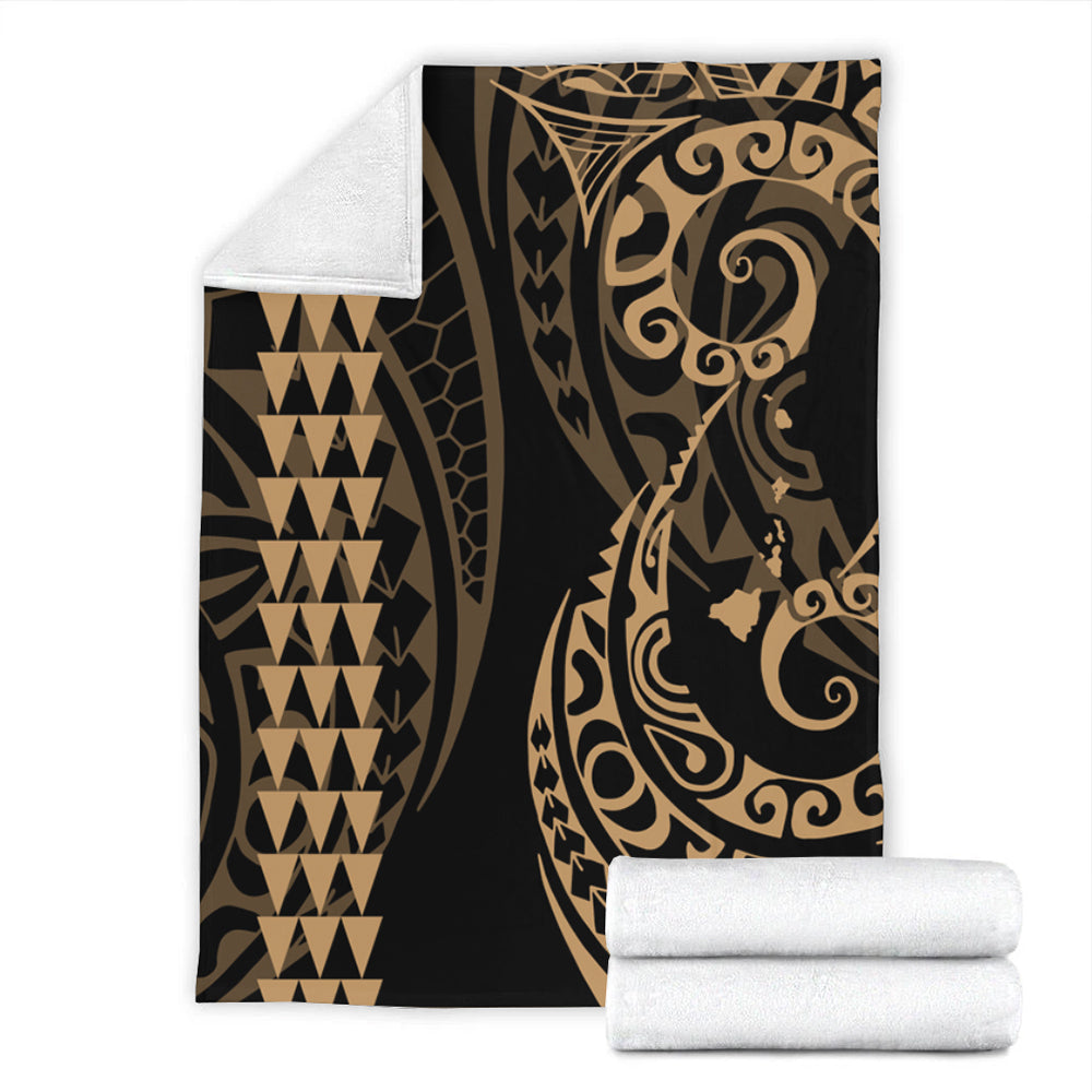 Hawaii Premium Blanket Hawaiian Map Kakau Style Gold