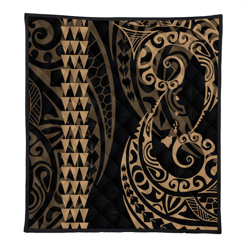Hawaii Premium Quilt Hawaiian Map Kakau Style Gold
