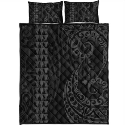 Hawaii Quilt Bed Set Hawaiian Map Kakau Style Gray