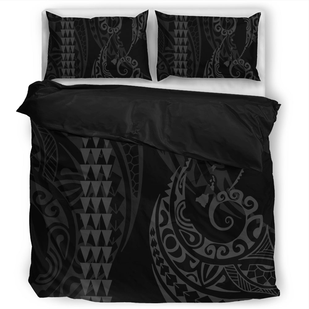 Hawaii Bedding Set Hawaiian Map Kakau Style Gray