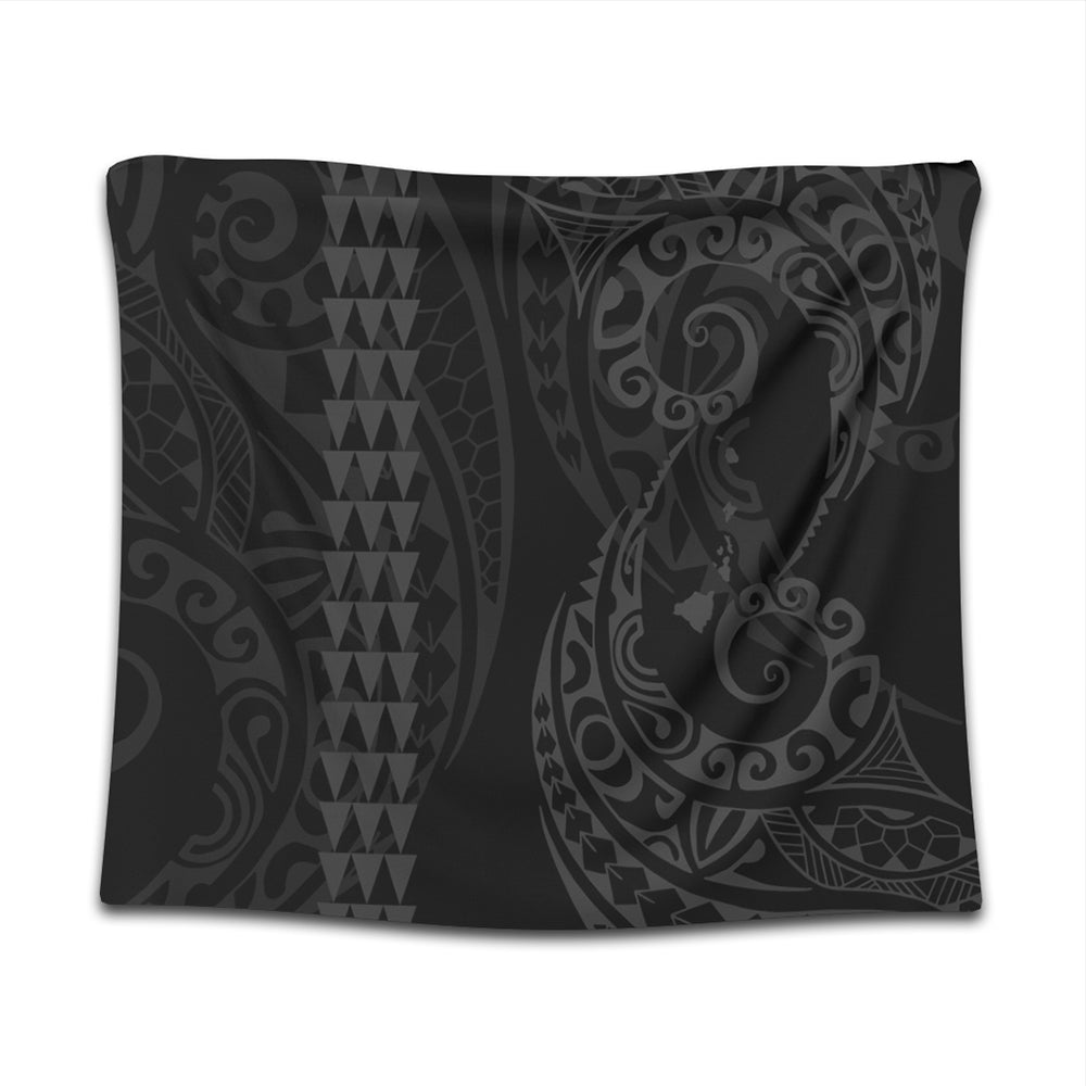 Hawaii Tapestry Hawaiian Map Kakau Style Gray