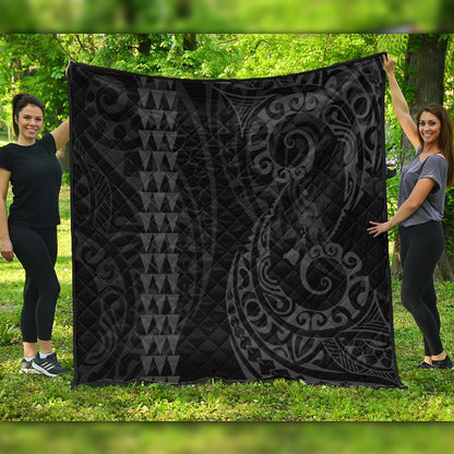 Hawaii Premium Quilt Hawaiian Map Kakau Style Gray