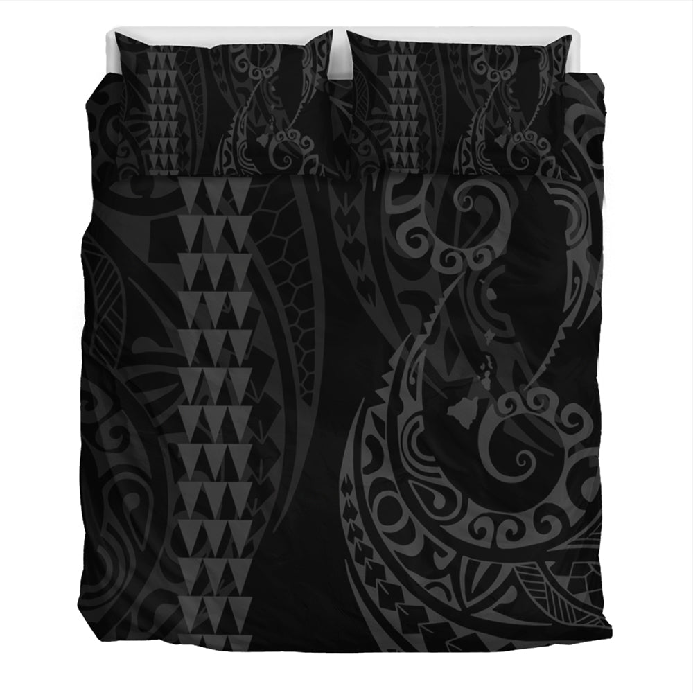 Hawaii Bedding Set Hawaiian Map Kakau Style Gray