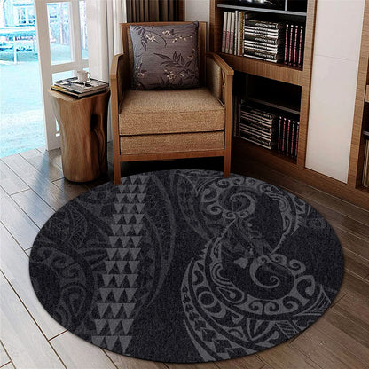 Hawaii Round Rug Hawaiian Map Kakau Style Gray