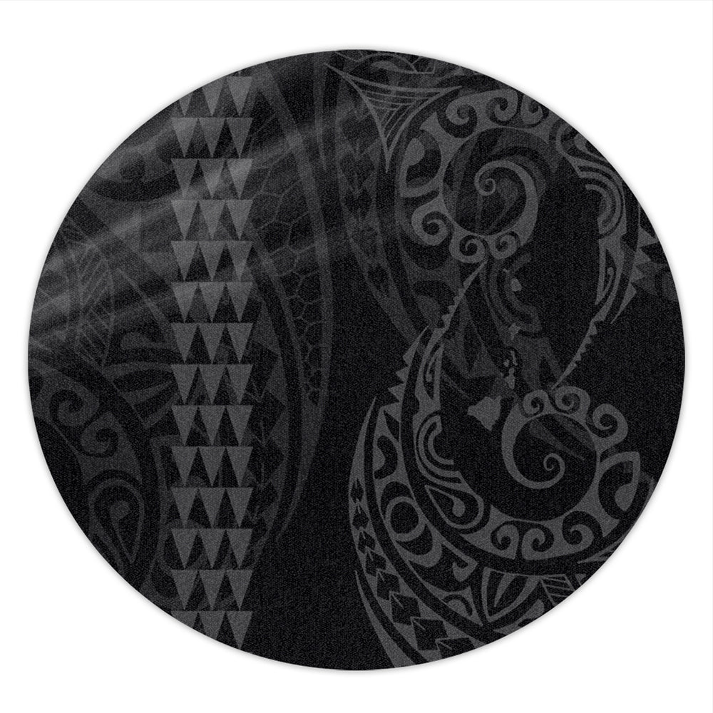 Hawaii Round Rug Hawaiian Map Kakau Style Gray