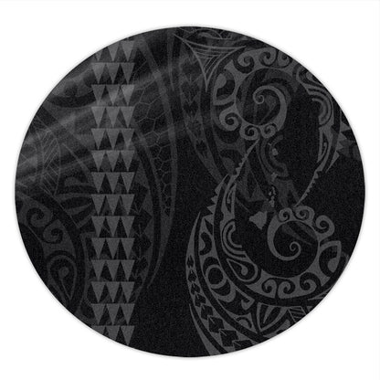 Hawaii Round Rug Hawaiian Map Kakau Style Gray
