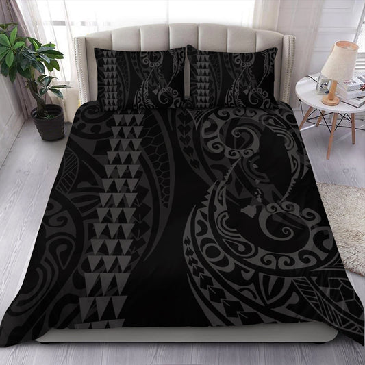 Hawaii Bedding Set Hawaiian Map Kakau Style Gray