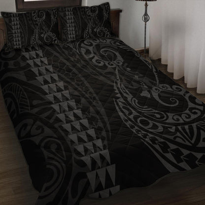 Hawaii Quilt Bed Set Hawaiian Map Kakau Style Gray