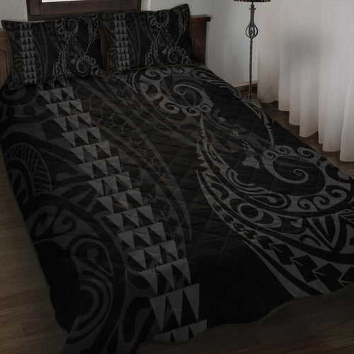 Hawaii Quilt Bed Set Hawaiian Map Kakau Style Gray