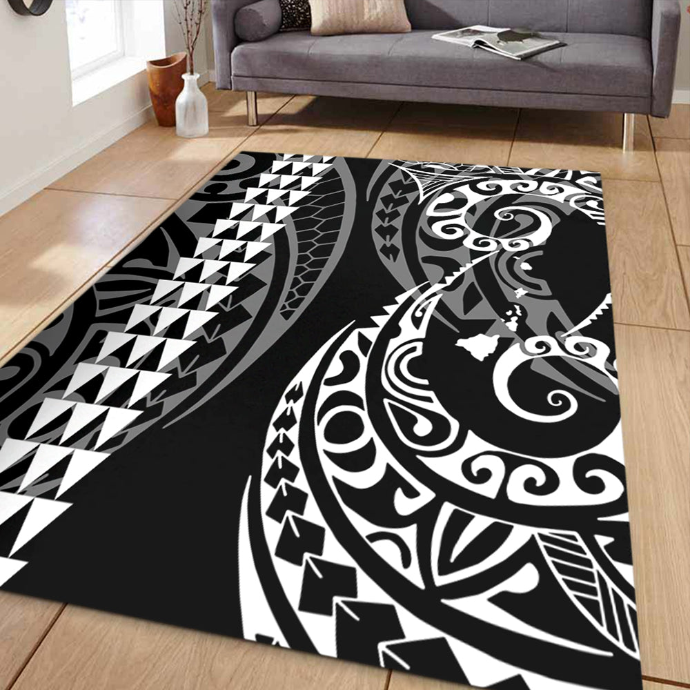 Hawaii Area Rug Hawaiian Map Kakau Style White