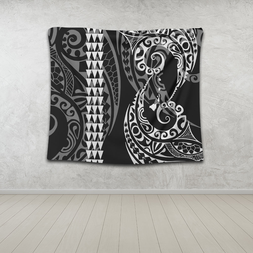 Hawaii Tapestry Hawaiian Map Kakau Style White