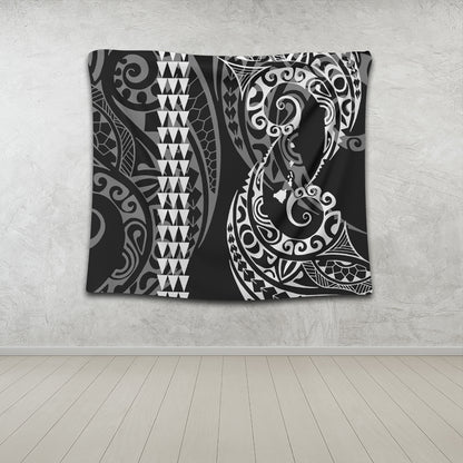 Hawaii Tapestry Hawaiian Map Kakau Style White