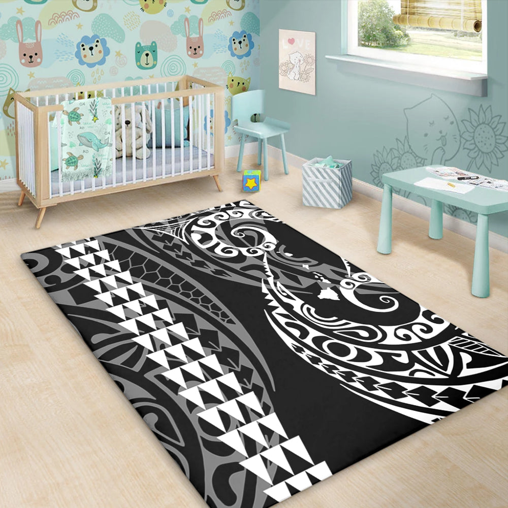 Hawaii Area Rug Hawaiian Map Kakau Style White