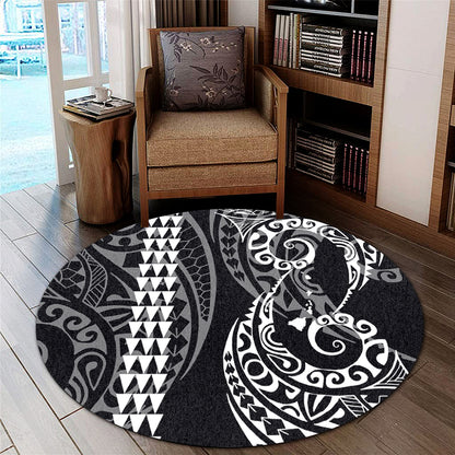 Hawaii Round Rug Hawaiian Map Kakau Style White