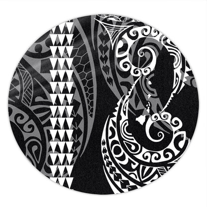 Hawaii Round Rug Hawaiian Map Kakau Style White