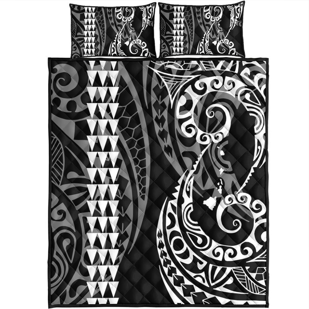 Hawaii Quilt Bed Set Hawaiian Map Kakau Style White