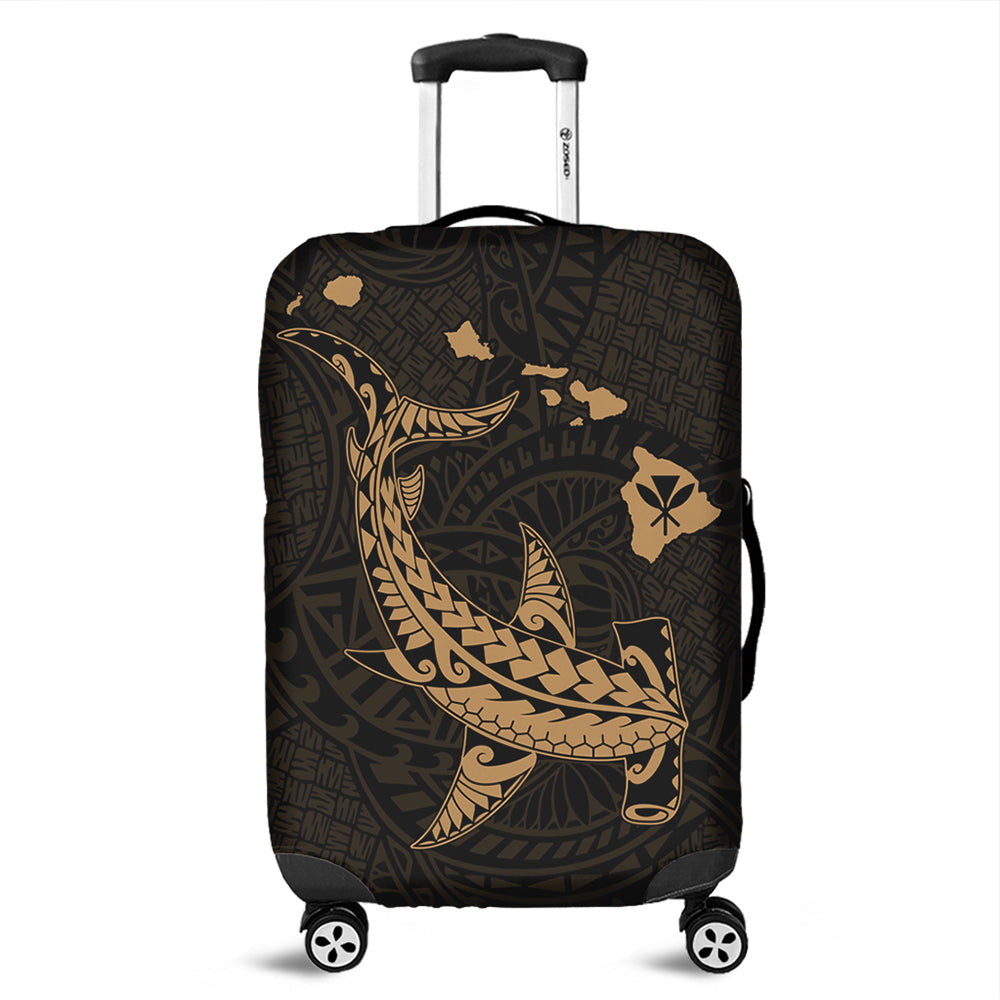 Hawaii Luggage Cover Hawaiian Native Map Hammerhead Shark Gold