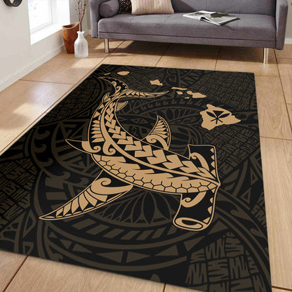 Hawaii Area Rug Hawaiian Native Map Hammerhead Shark Gold
