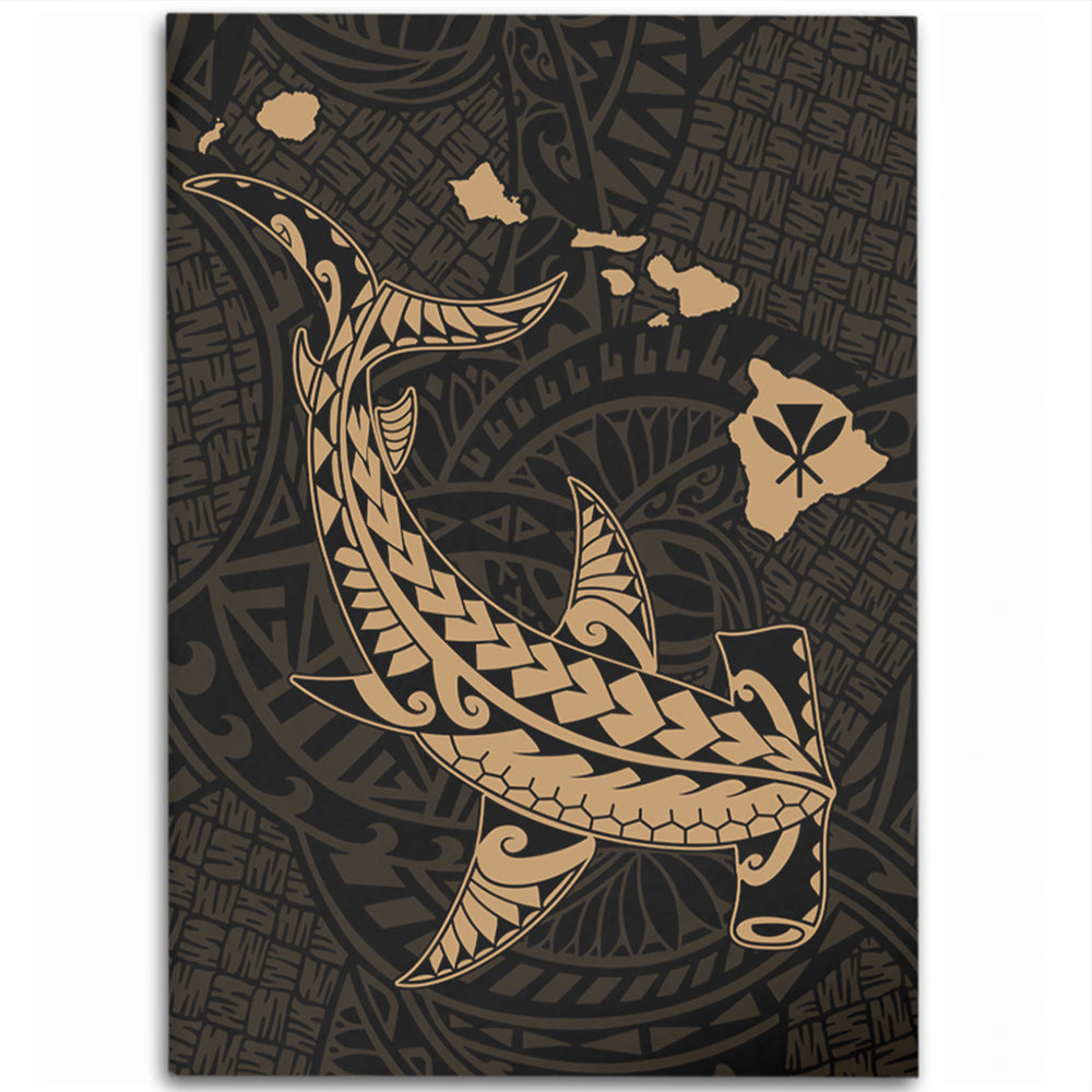 Hawaii Area Rug Hawaiian Native Map Hammerhead Shark Gold