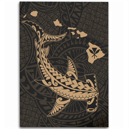 Hawaii Area Rug Hawaiian Native Map Hammerhead Shark Gold