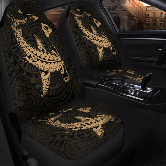 Hawaii Car Seat Covers Hawaiian Native Map Hammerhead Shark Gold