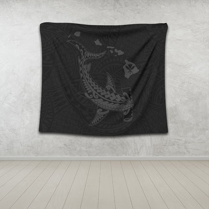 Hawaii Tapestry Hawaiian Native Map Hammerhead Shark Gray