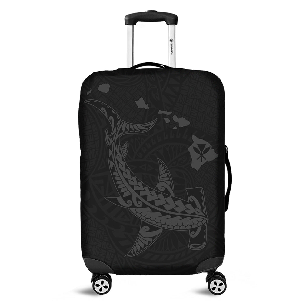 Hawaii Luggage Cover Hawaiian Native Map Hammerhead Shark Gray