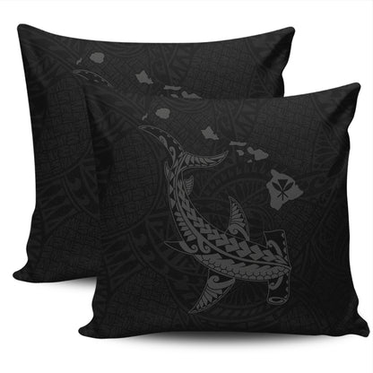 Hawaii Pillow Cover Hawaiian Native Map Hammerhead Shark Gray