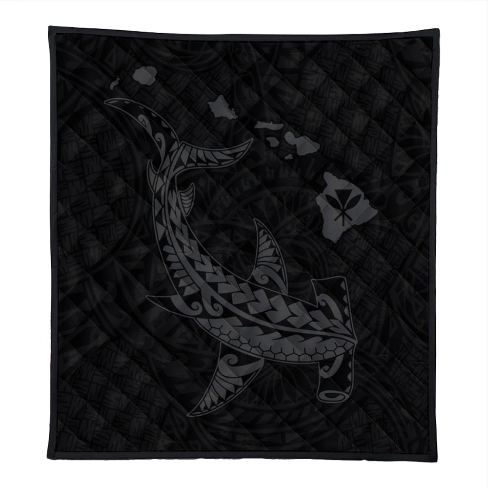 Hawaii Premium Quilt Hawaiian Native Map Hammerhead Shark Gray