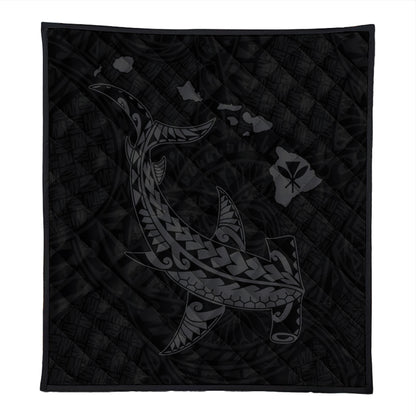 Hawaii Premium Quilt Hawaiian Native Map Hammerhead Shark Gray