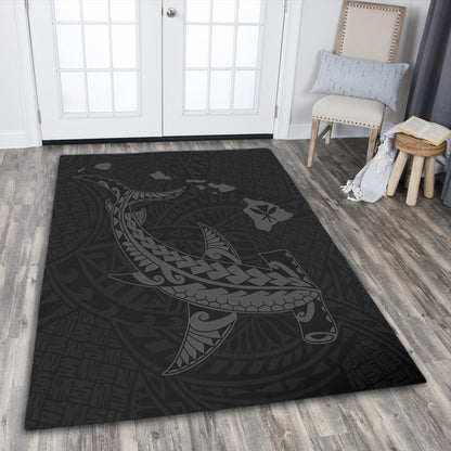 Hawaii Area Rug Hawaiian Native Map Hammerhead Shark Gray