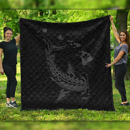 Hawaii Premium Quilt Hawaiian Native Map Hammerhead Shark Gray