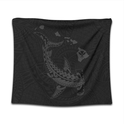 Hawaii Tapestry Hawaiian Native Map Hammerhead Shark Gray